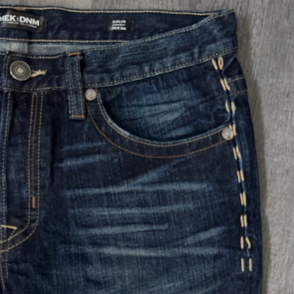 MEK DNM Calix‎ Straight Leg Jeans Mens 36x34 Dark Wash Embroidered Heavy Stitch